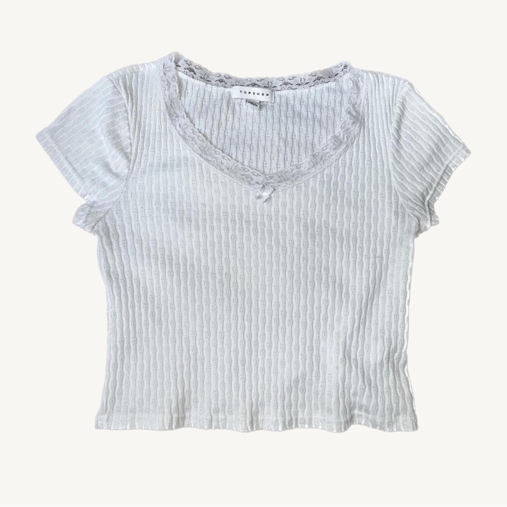 TOPSHOP coquette white rosette baby cropped tee